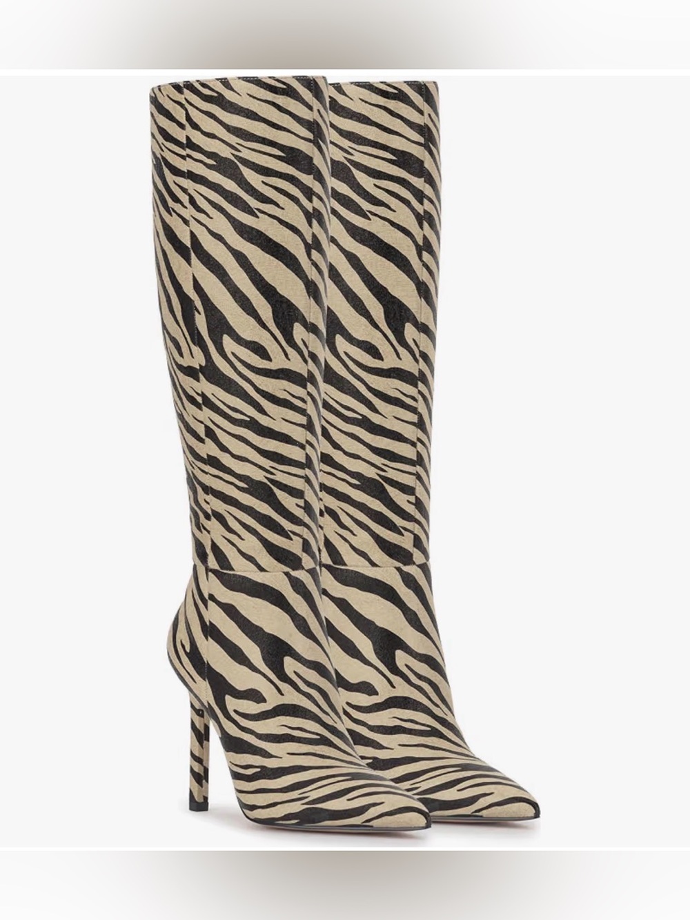Jessica Simpson Zebra-Print Knee-High Stiletto Boots in Black and Cream
